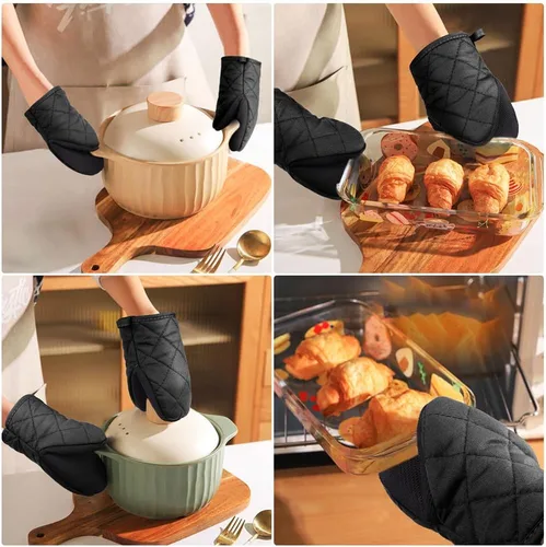 Vista 6 de AUAUY Mini manoplas para horno, 2 manoplas de horno pequeñas de 428.0 °F/428°F resistentes al calor con superficie antideslizante y guantes de lazo