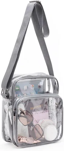 Vista 12 de TINYAT Bolso cruzado transparente para eventos de estadio para mujer, con correa ancha ajustable, bolsa de hombro transparente