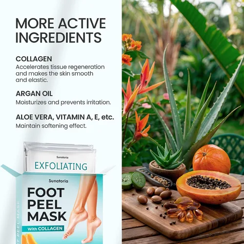 Vista 3 de SUNATORIA Máscara exfoliante para pies (paquete de 2) – Mascarilla exfoliante para pies secos agrietados y callos – Mascarilla de piel suave al Aloe