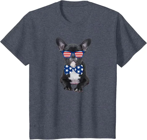 Vista 20 de Funny French Bulldog 4th de julio de Patriótico EE. UU. playera, niños 10, Blanco