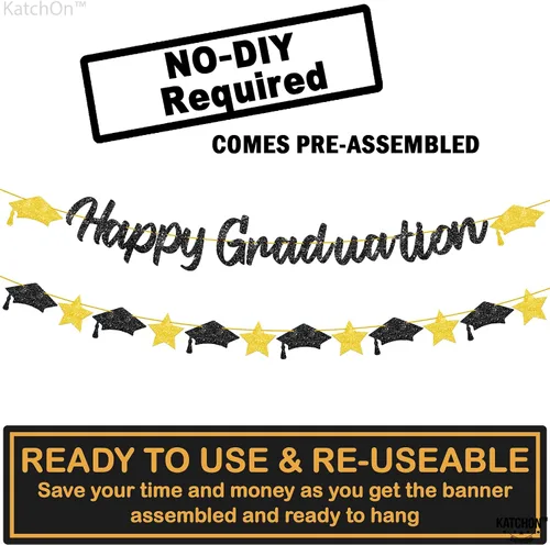 Vista 2 de KatchOn, Cartel de graduación con purpurina 2025 – NO DIY, 6.5 pies Decoración de gorra de graduación negra y dorada para decoraciones
