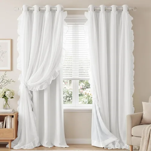 Vista 22 de PONY DANCE Cortinas 100% opacas color beige para dormitorio, 52 pulgadas de Beige - 100% Blackout