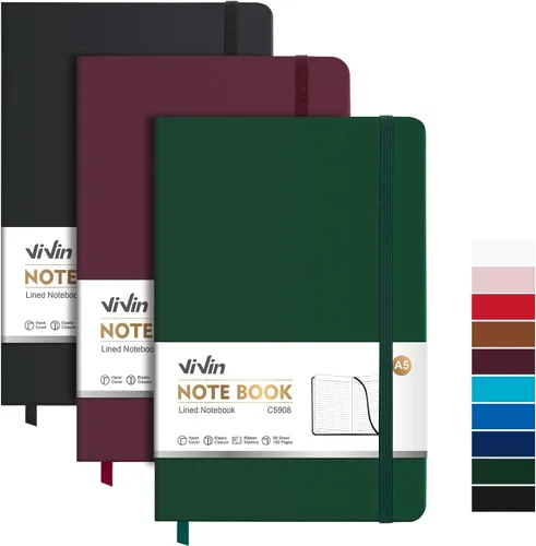 Vista 14 de ViVin Cuadernos de diario rayados para trabajo, 192 páginas, tamaño mediano de 5.5 x 8.3 pulgadas, rayado universitario, cuadernos A5 de tapa dura