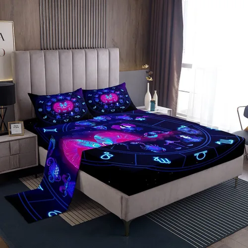 Vista 8 de Erosebridal Piscis - Juego de sábanas de tamaño individual de 12 constelaciones para niños, niñas, niños, niñas, niños, sábana bajera ajustable