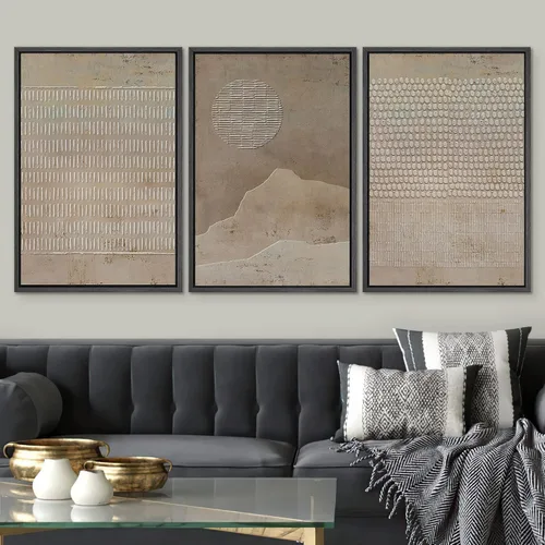 Vista 650 de SIGNWIN Lienzo enmarcado para pared, juego de arte neutro de bosque brumoso, ilustraciones en tono tierra, arte moderno, decorativo, bohemio