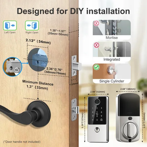 Vista 6 de Cerradura inteligente, cerradura de puerta de entrada sin llave, cerradura inteligente de huellas dactilares, cerraduras inteligentes digitales