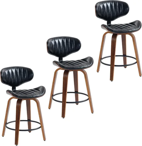 Vista 20 de Juego de 2 taburetes de bar de 24 pulgadas, de piel sintética, de madera curvada, giratorios, altura de mostrador, sillas modernas de barra