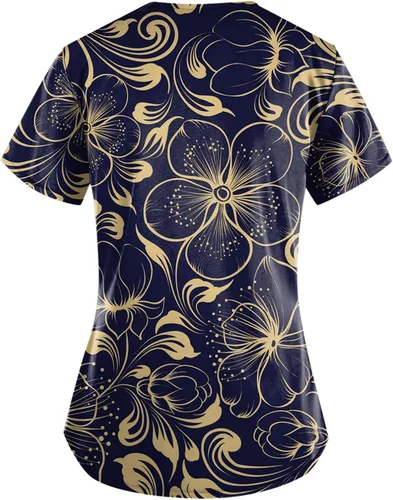 Vista 2 de Blusa de manga corta con cuello en V y bolsillo para mujer, con estampado de mármol, para mujer