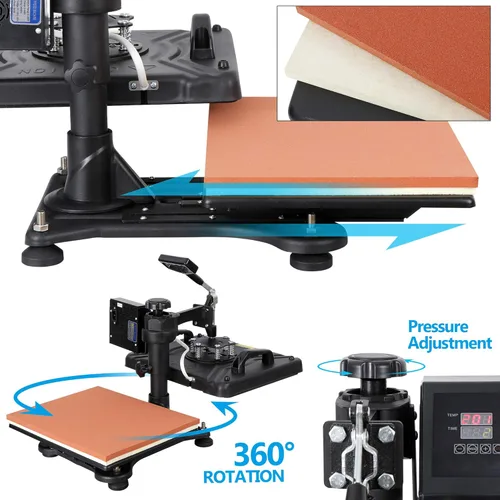 Vista 4 de SUPER DEAL Máquina de prensa de calor 5 en 1, 12 x 15 pulgadas, calidad de rotación de 360 grados, máquina de transferencia de calor digital