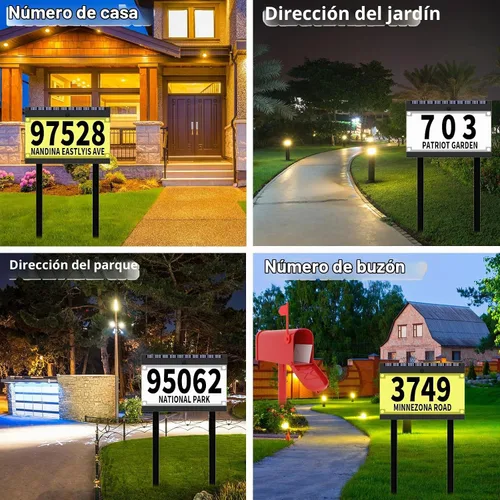 Vista 4 de Acrylic - Números solares de dirección para casa, letrero de dirección con estacas dobles, doble color impermeable, placa de dirección moderna