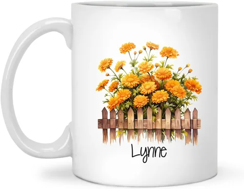 Vista 18 de Tazas de cerámica personalizadas del cubo de rosas con nombre, Taza de flores, Taza de café de flores de rosas personalizadas, Taza de té floral