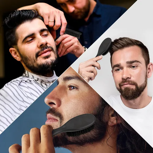 Vista 6 de Mozeat Lens Cepillo de pelo, 2 piezas de cerdas naturales de jabalí, mango de ABS, cepillo de peluquero profesional para desenredar, alisar