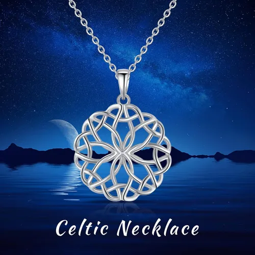 Vista 4 de VOVEAT Celtic Knot Necklace 925 Sterling Silver Good Luck Celtic Necklace Amulet Protection Necklace Birthday Valentines Day Gifts Amulet Protection