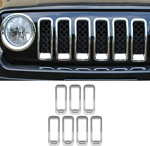 Vista 8 de 7 piezas de insertos de parrilla delantera con cubierta de rejilla para Jeep Patriot 2011-2016 (negro)