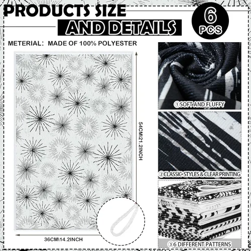 Vista 2 de Redbaker Juego de 6 toallas de cocina en blanco y negro con línea de arte abstracto, paños de cocina florales, paños de cocina modernos de mediados