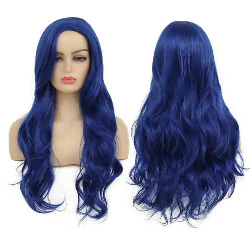 Vista 11 de Pelucas largas rizadas onduladas negras para mujer, parte lateral, aspecto natural, sintética, para cosplay, resistente al calor, peluca de repuesto