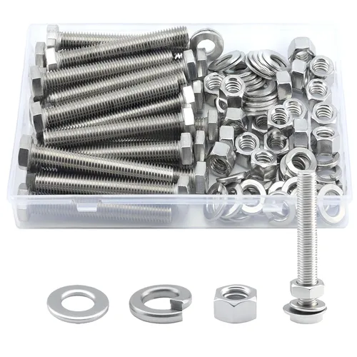 Vista 21 de Tornillo de cabeza hexagonal 1/4-20 x1 (20 unidades), tuercas de bloqueo, kits de arandelas planas y de bloqueo, acero inoxidable 304 18-8