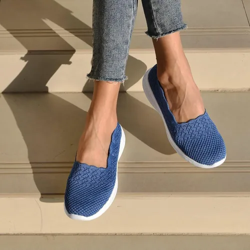 Vista 2 de poemlady Women's Slip on Loafer Shoes - Mesh Casual Ballet Flat Nurse Walking Sneakers Knit Round Toe Casual Memory Foam Shoes 190501
