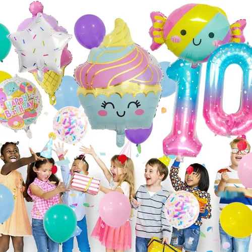 Vista 6 de 10 globos de caramelo, globos de gran número, helados, dulces, Sundae, globos de aluminio para niñas, suministros de decoración de fiesta
