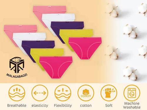 Vista 3 de Paquete de 10 bragas multicolores para niñas, de algodón suave, elástico, cómodo y transpirable, para ropa interior de 6 a 14 años