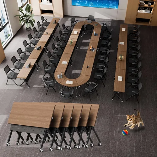 Vista 10 de Mesas de sala de conferencias blancas, mesa de conferencias rectangular plegable con ruedas para reuniones grandes, seminario en casa, oficina Gris