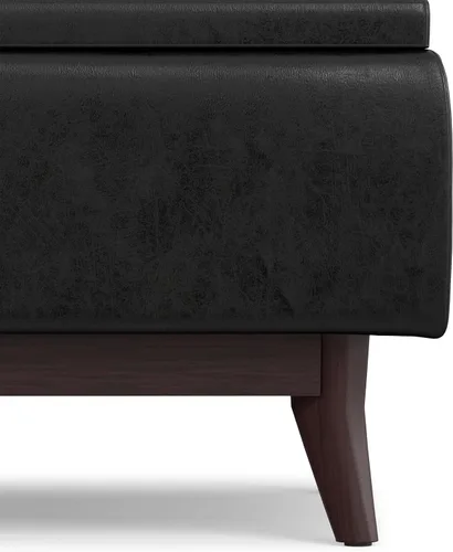 Vista 12 de SIMPLIHOME Owen - Otomana rectangular de cuero vegano de 34 pulgadas de Negro (Distressed Black)