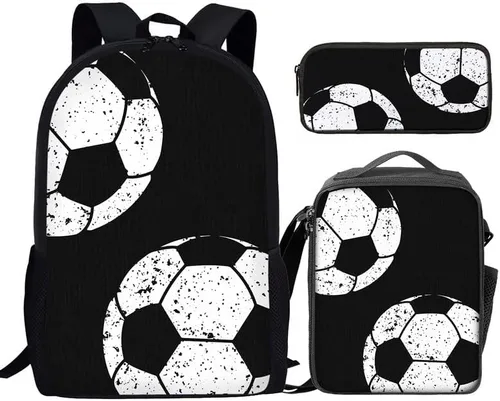 Vista 2 de Bulopur Soccer Love - Juego de mochila personalizada con nombre y número para niños y niñas, 3 unidades, bolsa de almuerzo, estuche de lápices a