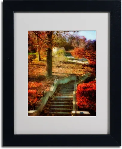 Vista 2 de Trademark Fine Art Escalera de otoño enmarcada enmarcada de Lois Bryan con marco negro, 11 x 14 pulgadas