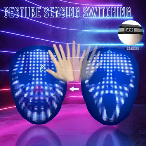 Vista 3 de PULOUX Máscara LED con Bluetooth programable, para Halloween cosplay, regalo, disfraz de fiesta, máscara iluminada para Halloween, máscara más