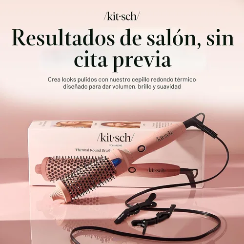 Vista 2 de Kitsch Cepillo Térmico – Cepillo Redondo para Look de Peinado – Cepillo de Cabello con Barril de Cerámica de 1.5"/38 mm y Herramienta de Peinado