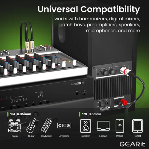 Vista 3 de GEARit Cable XLR macho a doble 1/4 de pulgada de 10 pies, cable de audio divisor en Y XLR a 0.079 x 0.250 in con adaptador de 0.138 in