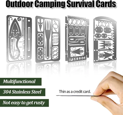 Vista 2 de Hukado Kit de 9 tarjetas de supervivencia multiherramienta para acampar con equipo de línea de pesca, cartera de tarjetas de crédito multiusos