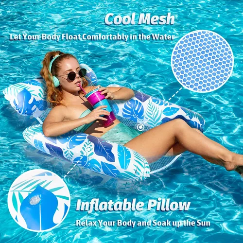 Vista 2 de 2 paquetes de flotadores inflables para piscina para adultos, sillas flotantes 4 en 1, accesorios inflables para piscina, fideos, juguetes
