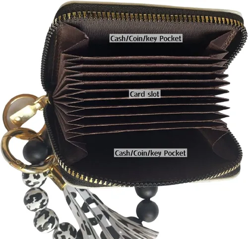 Vista 3 de Llavero de pulsera con bonito estampado de vaca, tarjetero con bolsillo, monedero, llavero para mujer, Whiteblack Ch