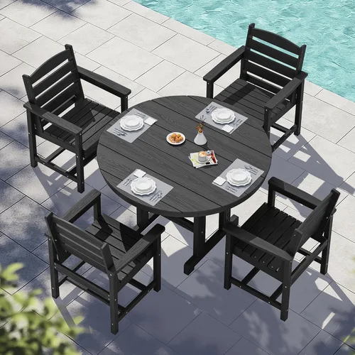 Vista 18 de SERWALL Juego de sillas de comedor Adirondack para exterior, conjunto de 2, sillas de patio de HDPE resistentes a todo clima, color negro