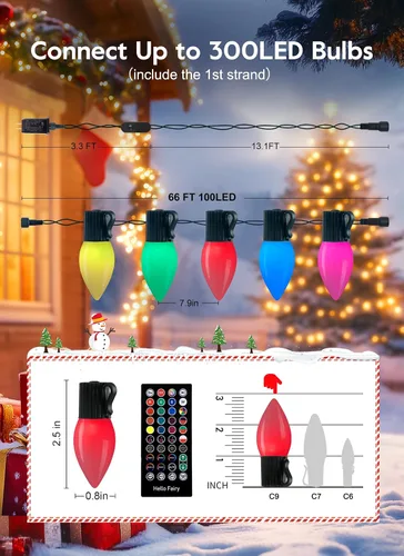 Vista 2 de Brightown Smart Christmas Lights Outdoor, 100 LED C9 Christmas Tree Lights with Remote, APP Controlled, Music Sync, Waterproof Connectable C9 String