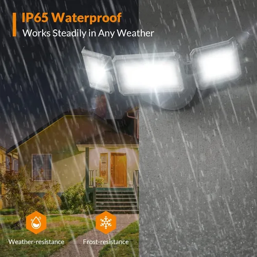 Vista 6 de LEPOWER Luces de inundación de 42 W para exteriores, luces LED de seguridad brillantes de 4200 lm para exteriores con 3 cabezales, luz de inundación