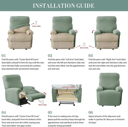 Vista 7 de CRFATOP Funda estampada para sillón reclinable, 4 piezas con bolsillos, 1 asiento, funda de muebles para sillón reclinable, protector de muebles