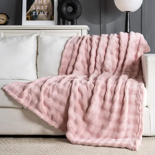 Vista 27 de Manta de Tiro de Piel Sintética Color Hueso para Sofá, Manta Suave y Esponjosa de Burbujas para Cama y Sofá, Manta Gruesa y Cálida de Felpa Difusa