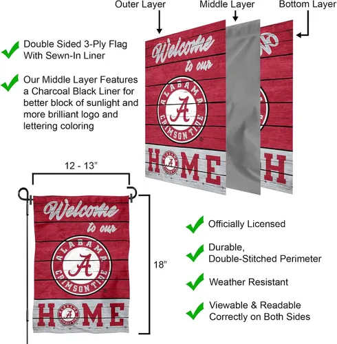 Vista 6 de College Flags & Banners Co. Alabama Crimson Tide Welcome To Our Home - Bandera de doble cara para jardín