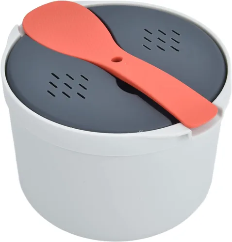 Vista 6 de Olla arrocera para microondas, vaporera para microondas, olla para pasta, 2 L, juego de arrocera para microondas, pasta, papa, verduras, quinua