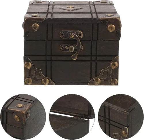 Vista 8 de Alipis Vintage Wooden Jewelry Box Retro Antique Trinket Storage Case with Buckle for Rings Earrings Necklaces Bracelets Retro European