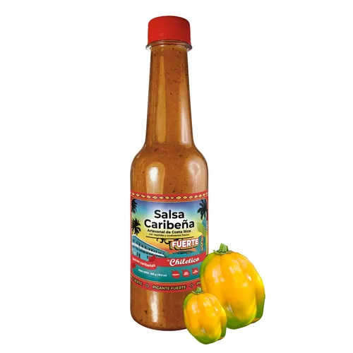 Vista 13 de Chiletico Salsa picante caribeña, nivel de calor medio hecho a mano desde Costa Rica con verduras frescas y especias naturales, sabor gourmet