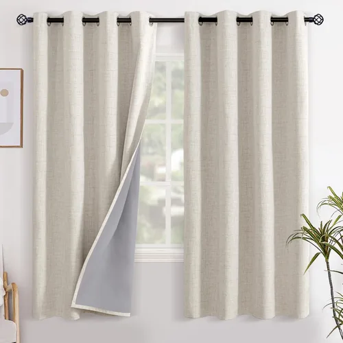 Vista 43 de YoungsTex - Cortinas opacas de lino para dormitorio, oscurecimiento de la habitación, cortinas con textura de lino, paneles con aislamiento térmico