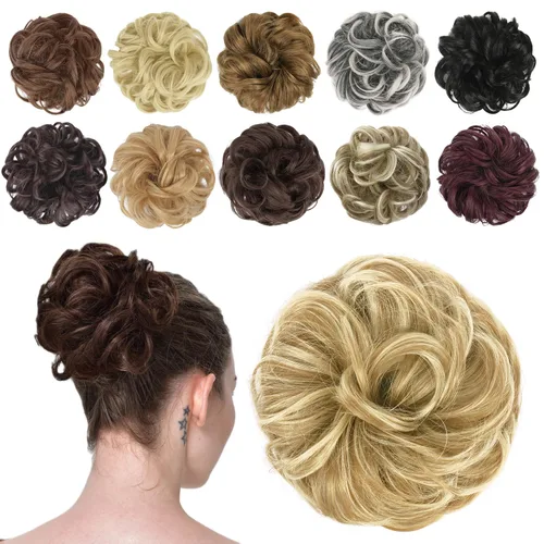 Vista 40 de FESHFEN Pieza de Cabello de Moño Desordenado - Extensiones de Coleteros de Moño de Cabello Ondulado Rizado Elástico Postizos Sintéticos para Mujeres
