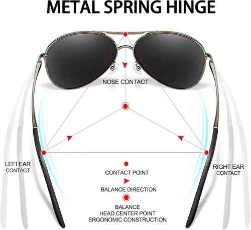 Vista 3 de BOTPOV Gafas de sol de aviador para hombres y mujeres, polarizadas, protección UV400, lente espejada, marco de metal con bisagras de resorte..