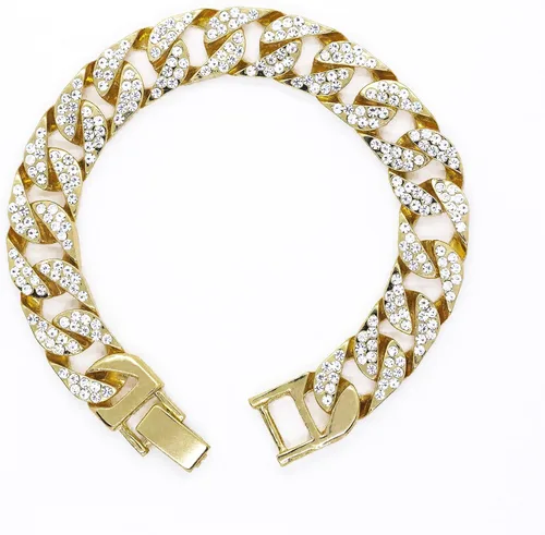 Vista 7 de Brazalete cubano con reloj oblongo destellos brillantes 8475BC reloj hip hop cubano
