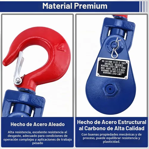 Vista 3 de Bloque de arranque de 2 toneladas con gancho Polea de bloque de arranque resistente Azul+Rojo