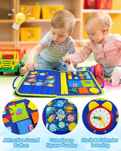 Vista 4 de Exorany Busy Board Juguetes Montessori para Niños Pequeños y Niñas Regalos de Cumpleaños, Juguetes Sensoriales para Niños Pequeños, Actividades