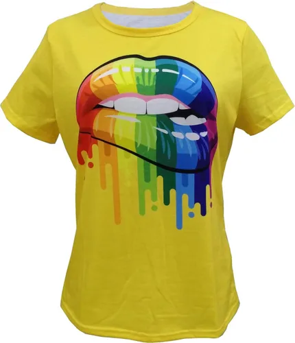 Vista 8 de Camiseta de los años 80 con estampado de labios de color casual para mujer, camisetas de verano de manga corta con gráfico divertido Negro